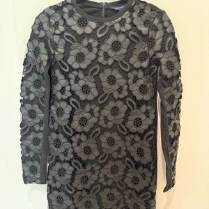 French Connection Black Lace and Faux Leather Mini Dress